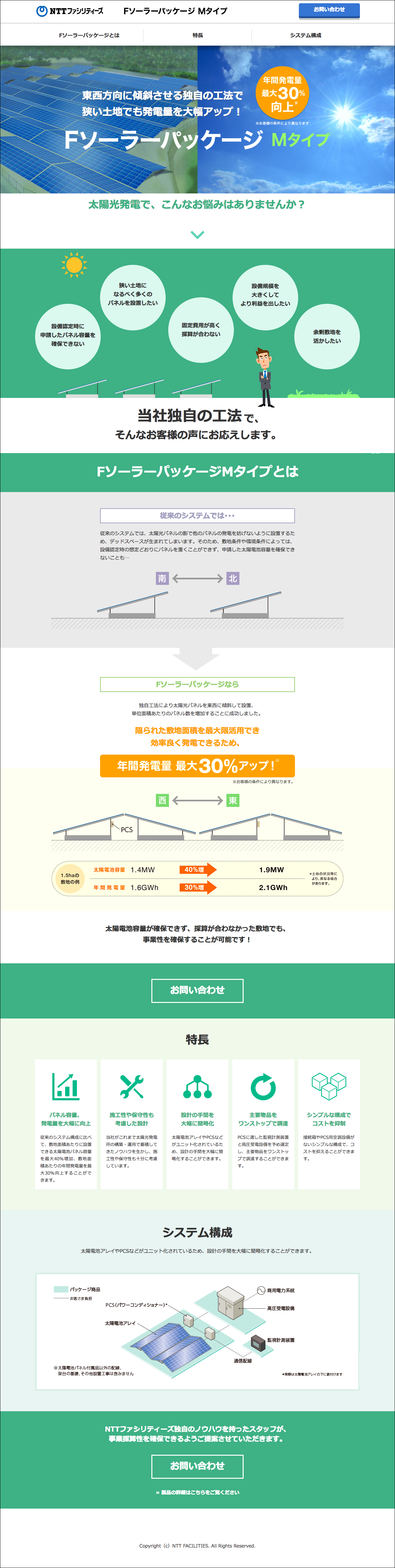 画像:サービス紹介特設ページ制作 – FソーラーパッケージMタイプ/NTTファシリティーズ