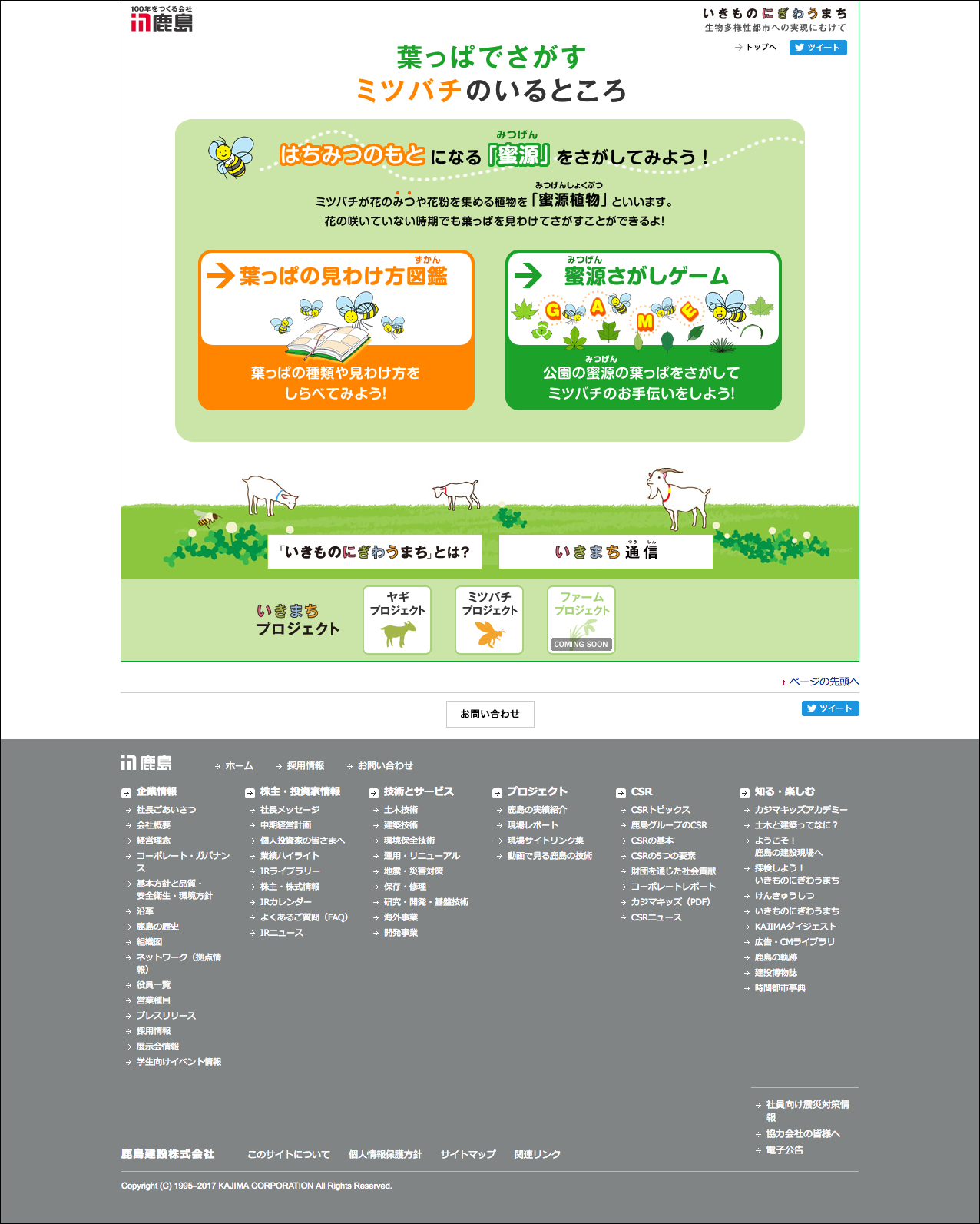 画像:Webゲームコンテンツ制作「葉っぱの見わけ方図鑑・蜜源さがしゲーム」/鹿島建設