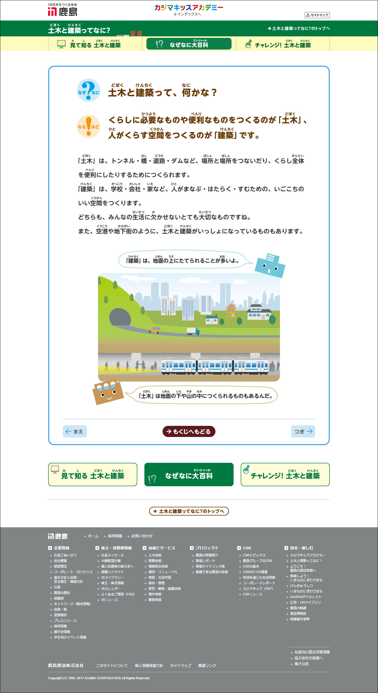 画像:特設サイト制作「カジマキッズアカデミー -土木と建築ってなに？-」/鹿島建設